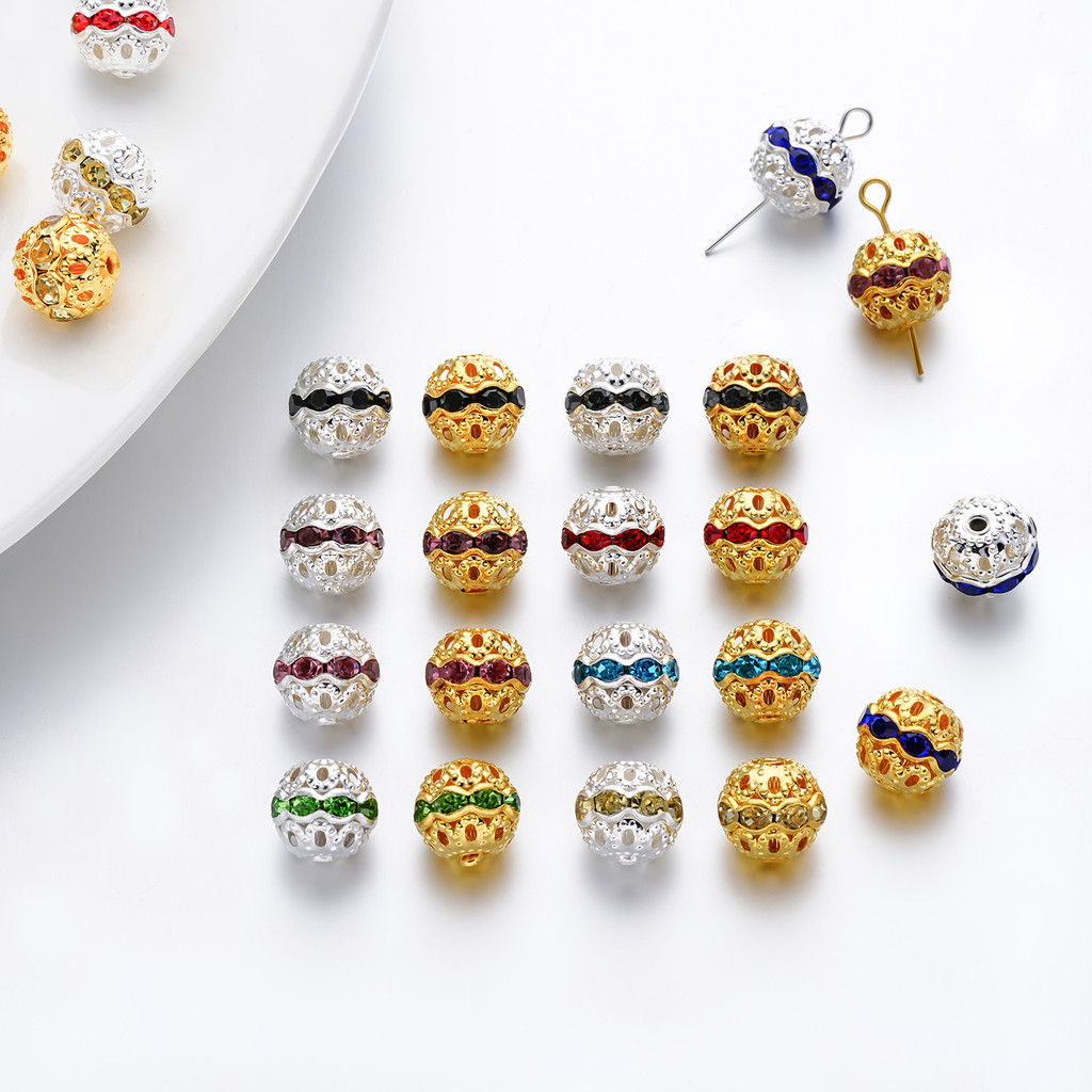 10 Pçs Contas de Esfera com Strass 10mm Espaçadores Pave para Pulseiras de Cristal e Joias DIY de Luxo 10 Pçs Contas de Esfera com Strass 10mm Espaçadores Pave para Pulseiras de Cristal e Joias DIY de Luxo
