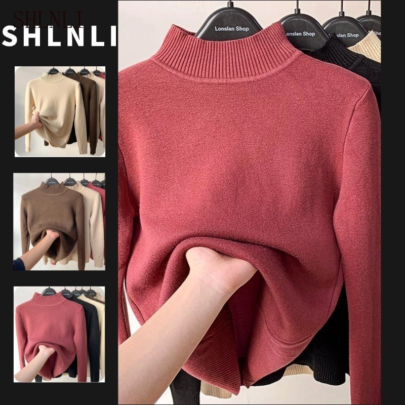 Suéter Feminino Meia Gola Alta Cor Sólida Outono Inverno Forrado De Lã Suéter Feminino Meia Gola Alta Cor Sólida Outono Inverno Forrado De Lã - Oferta na Shopee