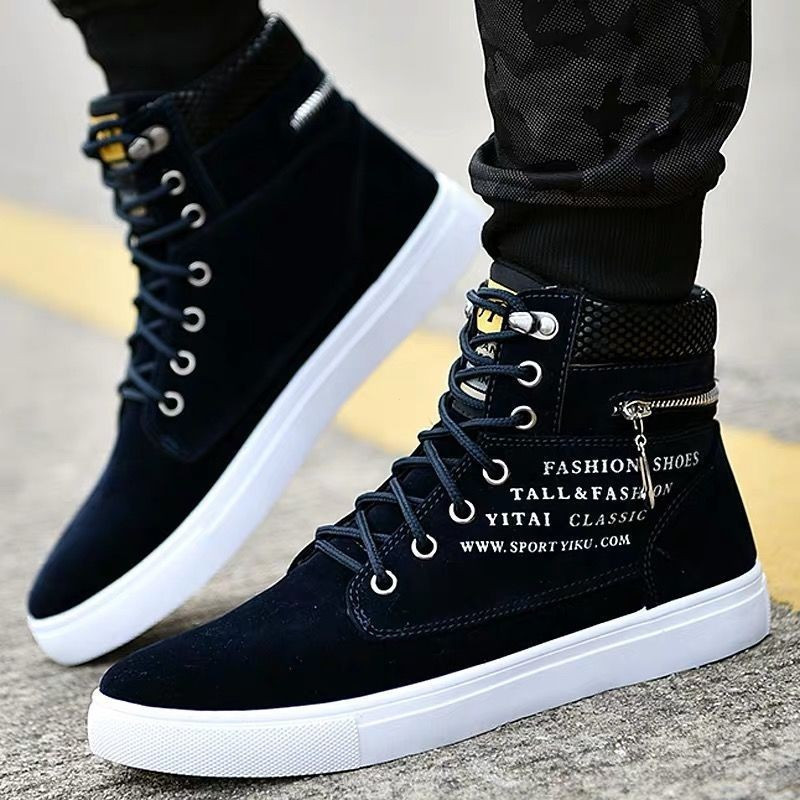 Sapatos de Lona Tamanho Grande para Estudantes Masculinos 2024, Cano Alto, Tendência, Combina com Tudo W5E0 Sapatos de Lona Tamanho Grande para Estudantes Masculinos 2024