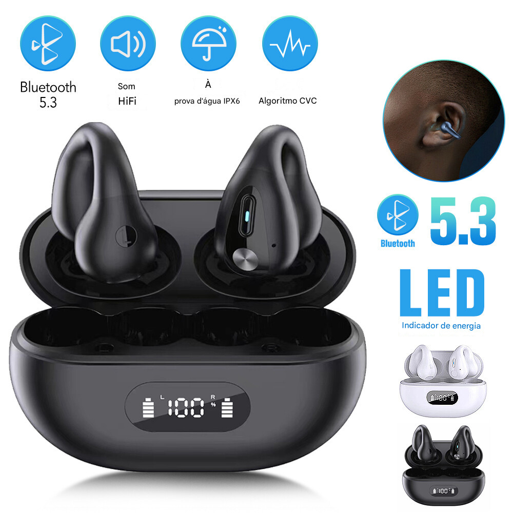 Novo Fone Bluetooth Clip | Som Claro, Ideal para Esporte e Trabalho, Autonomia Duradoura Não Intra Auricular Novo Fone Bluetooth Clip | Som Claro, Ideal para Esporte e Trabalho, Autonomia Duradoura Não Intra Auricular