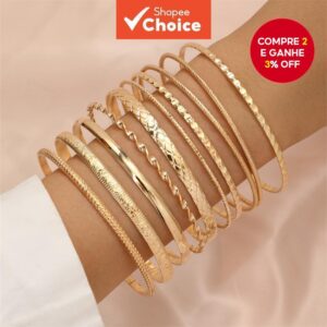 Conjunto De Pulseiras Elegantes De Metal Com Diamante