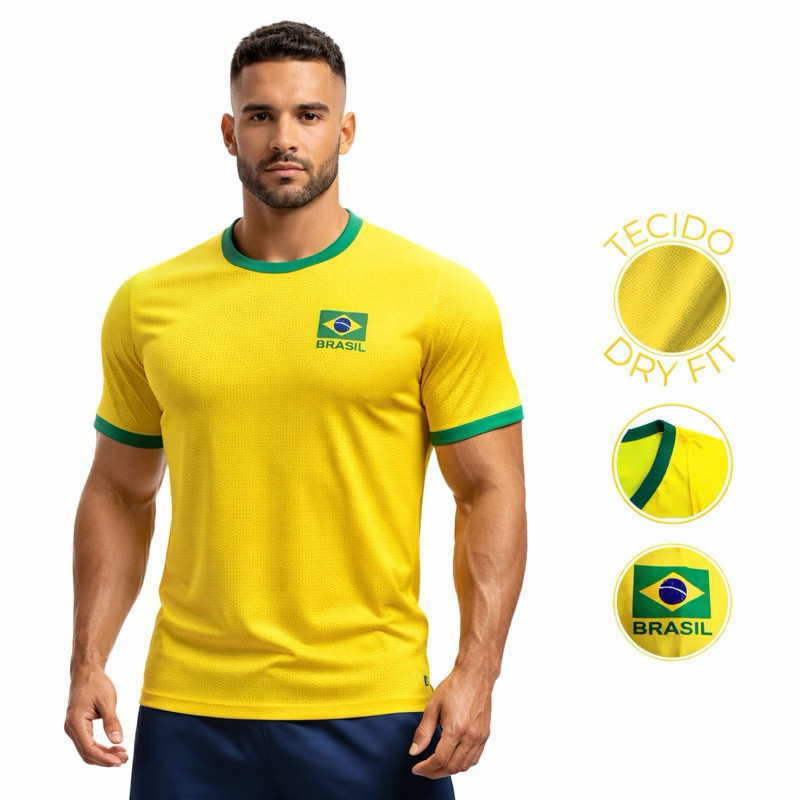 Camiseta Brasil Dry Fit Copa 2026 Masculina Unissex Esportiva Camiseta Brasil Dry Fit Copa 2026 Masculina Unissex Esportiva