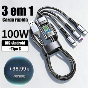 3 Em 1 Carregamento Super Rápido Tipo C IOS Micro USB Anti-Quebra 100W Cabos Trançados ZY61201 - Oferta na Shopee