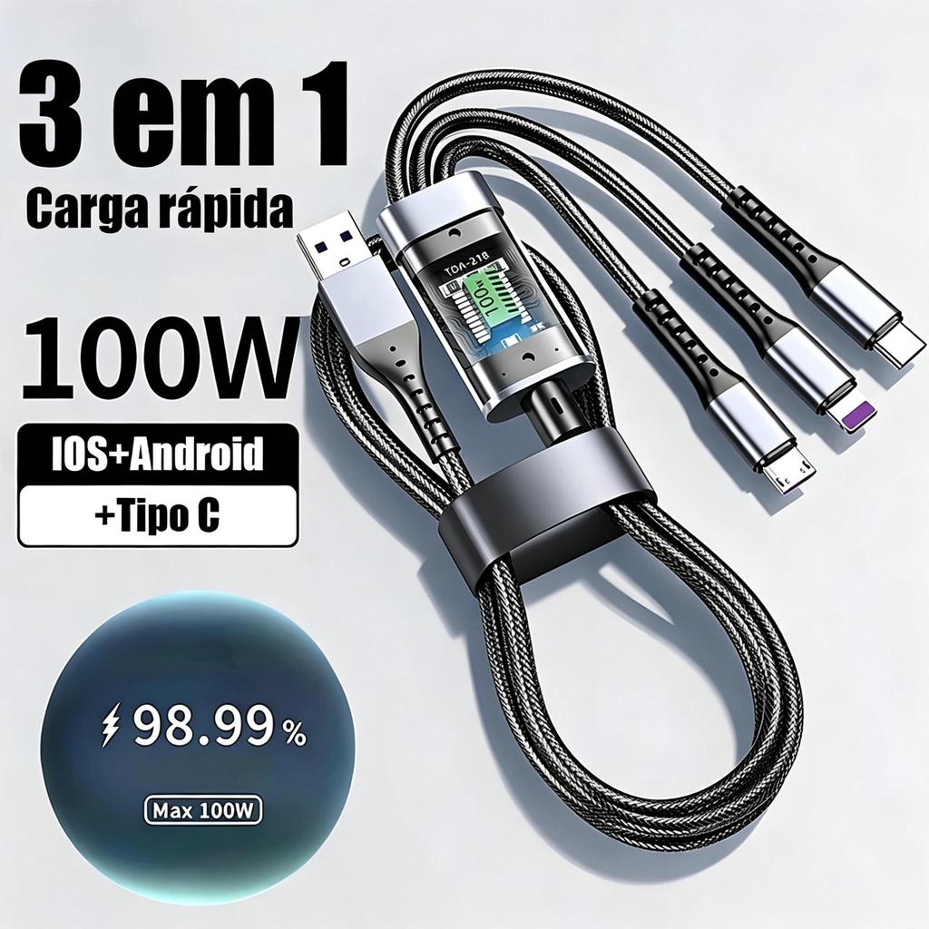 3 Em 1 Carregamento Super Rápido Tipo C IOS Micro USB Anti-Quebra 100W Cabos Trançados ZY61201 3 Em 1 Carregamento Super Rápido Tipo C IOS Micro USB Anti-Quebra 100W Cabos Trançados ZY61201 - Oferta na Shopee