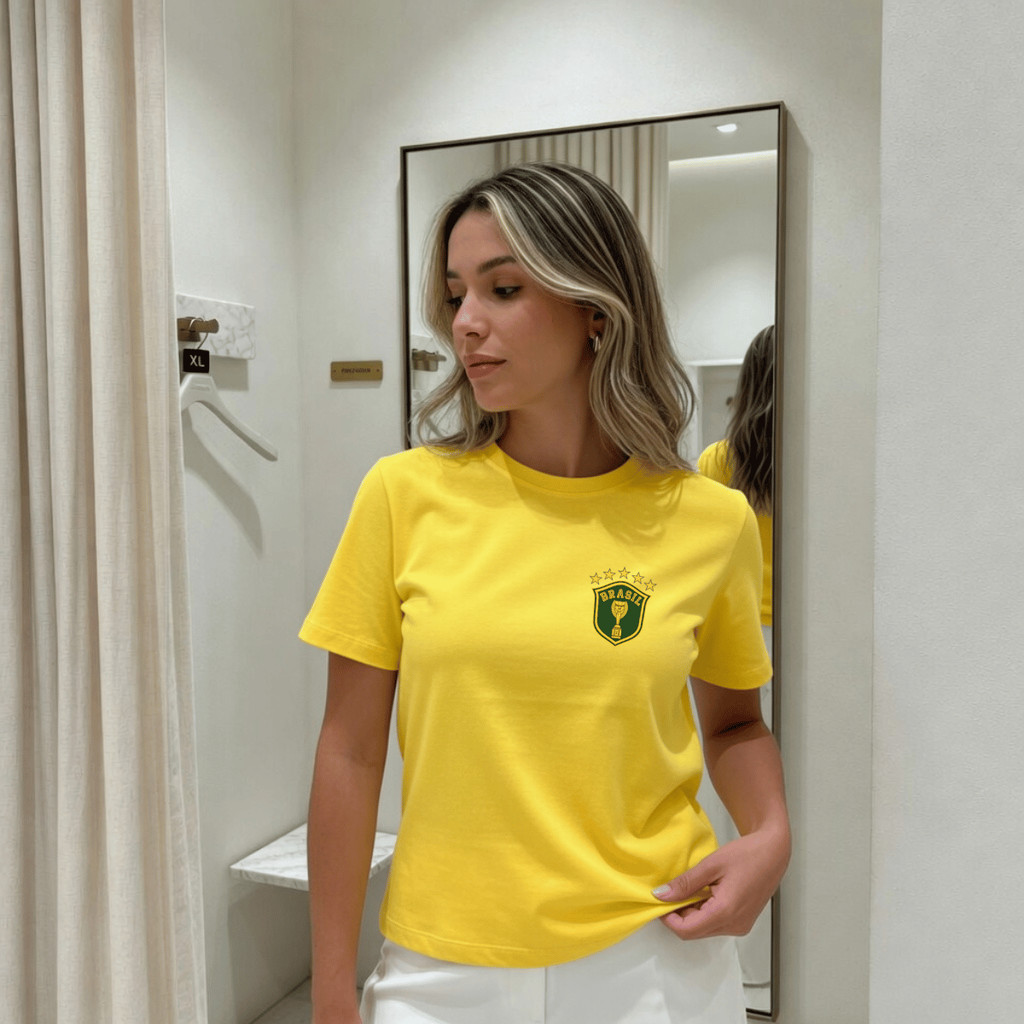 Camiseta Feminina Estampada Brasão Copa Brasil 100% Algodão Premium Verão Manga Curta Academia Treino Casual Plus Size Camiseta Feminina Estampada Brasão Copa Brasil 100% Algodão Premium Verão Manga Curta Academia Treino Casual Plus Size - Oferta na Shopee