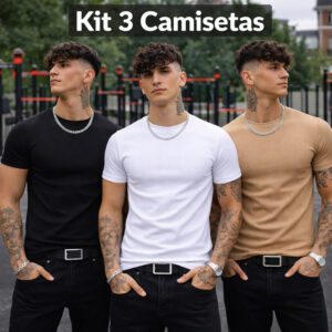 Kit 3 Camiseta Masculina Justa Modelo Americano Canelada Básica Premium Rapper - Oferta na Shopee