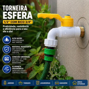 Torneira Para Mangueira Jardim Tanque Área de Serviço 1/2 com Bico 3/4 para - Metal e PVC - Oferta na Shopee