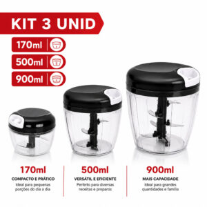 KIT 3 Processador de alimentos 170ML/500ML/900ML manual 5 Lâminas aço Inox Triturador de alho - Oferta na Shopee
