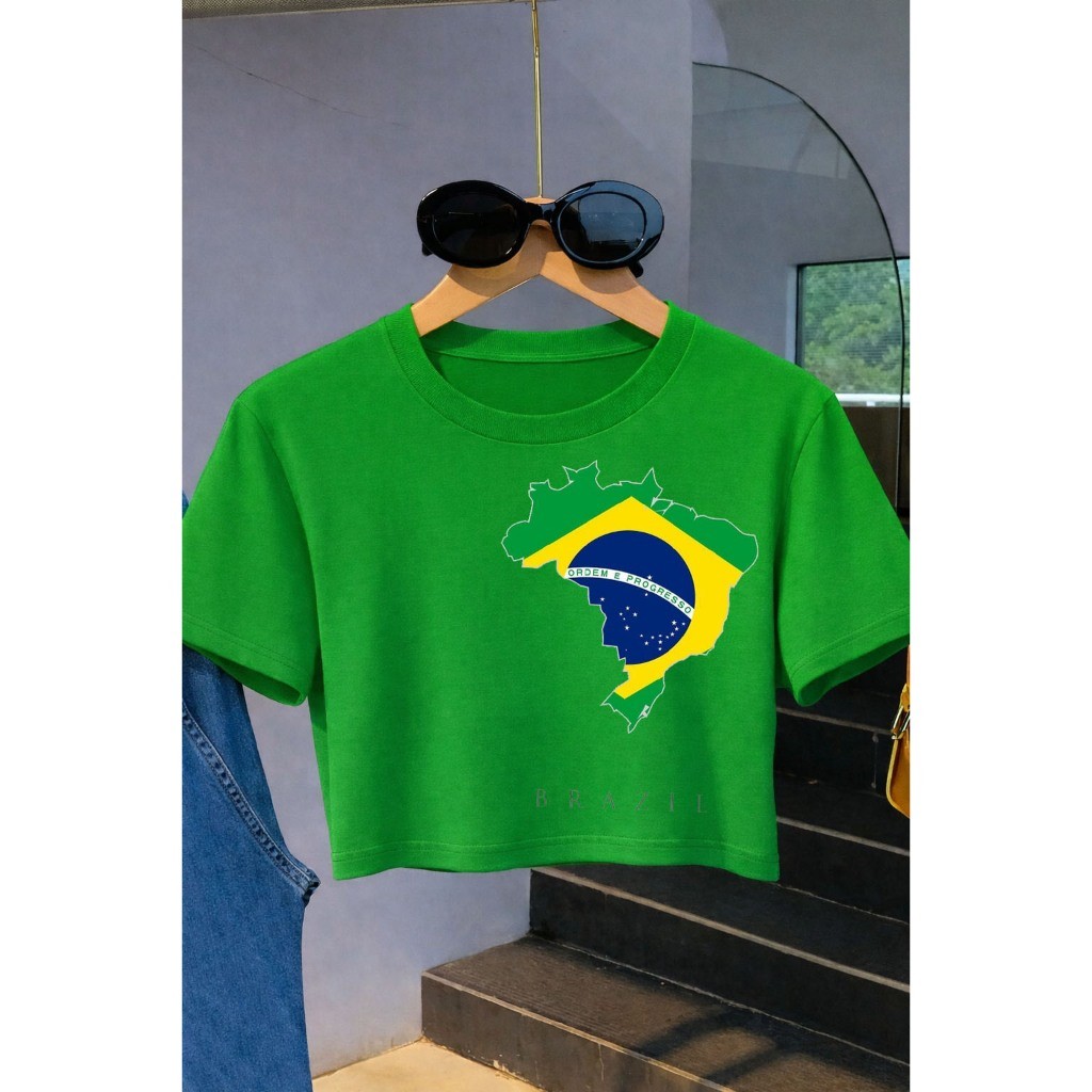 Blusa Cropped de Algodão Premium Estampado BANDEIRA BRASIL COPA + ENVIO RÁPIDO Blusa Cropped de Algodão Premium Estampado BANDEIRA BRASIL COPA + ENVIO RÁPIDO
