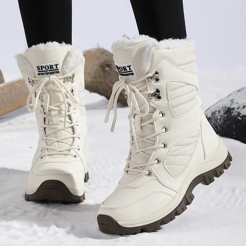 Novas Botas de Neve de Tamanho Grande para Mulheres, Cano Alto, Forradas com Lã Quente e Espessa, Antiderrapantes para E Novas Botas de Neve de Tamanho Grande para Mulheres