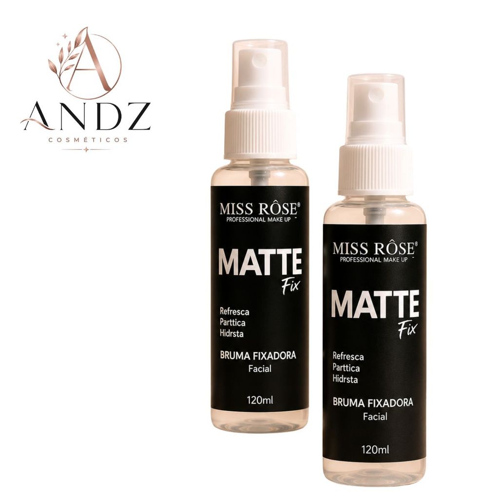 Kit 2 Bruma Matte Miss Rose 120ml Fixador de Maquiagem Controle Oleosidade Longa Duração Kit 2 Bruma Matte Miss Rose 120ml Fixador de Maquiagem Controle Oleosidade Longa Duração
