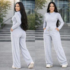 Conjunto de Lãnzinha Cropped Manga Longa e Calça Inverno Moda Casual - Oferta na Shopee