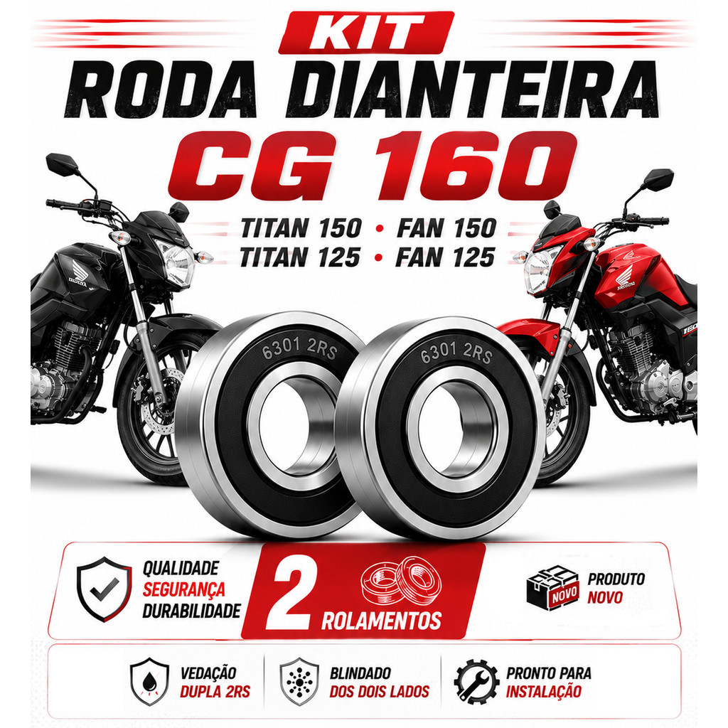 Kit de 2 Rolamentos Roda Dianteira Para Titan Fan 125 150 Cargo Start 160 Kit de 2 Rolamentos Roda Dianteira Para Titan Fan 125 150 Cargo Start 160