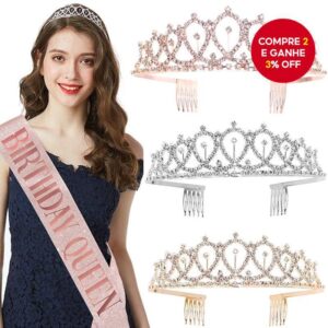 Faixa E Coroa Bandana Aniversário Menina Rainha Conjunto Festa De Fornecimento Decoração - Oferta na Shopee
