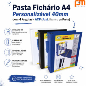 Pasta Fichário A4 Personalizável com 4 Argolas - ACP (Azul