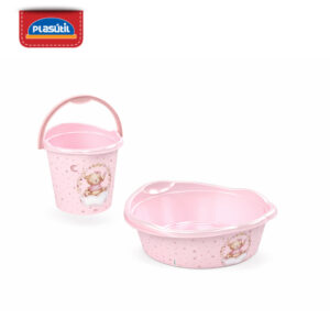Kit Balde 8L + Bacia 17L Plasútil | Ursa Rosa | Decoração e Organização - Oferta na Shopee