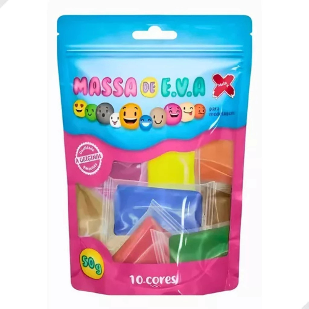 Massinha de Modelar EVA Kit 10 Cores Atóxica Infantil Escolar Artesanato Sem Manchar Massinha de Modelar EVA Kit 10 Cores Atóxica Infantil Escolar Artesanato Sem Manchar
