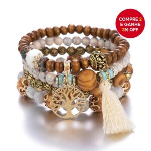 Pulseiras De Contas De Madeira Da Moda 4 Peças Estilo Boêmio Árvore Sorte Pingente De Borla Multicamadas - Oferta na Shopee