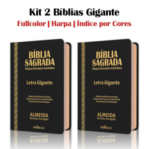 Kit 2 - Bíblia Sagrada - Gigante Luxo Preta | ARC - João Ferreira de Almeida - Harpa e Índice por Cores - Oferta na Shopee