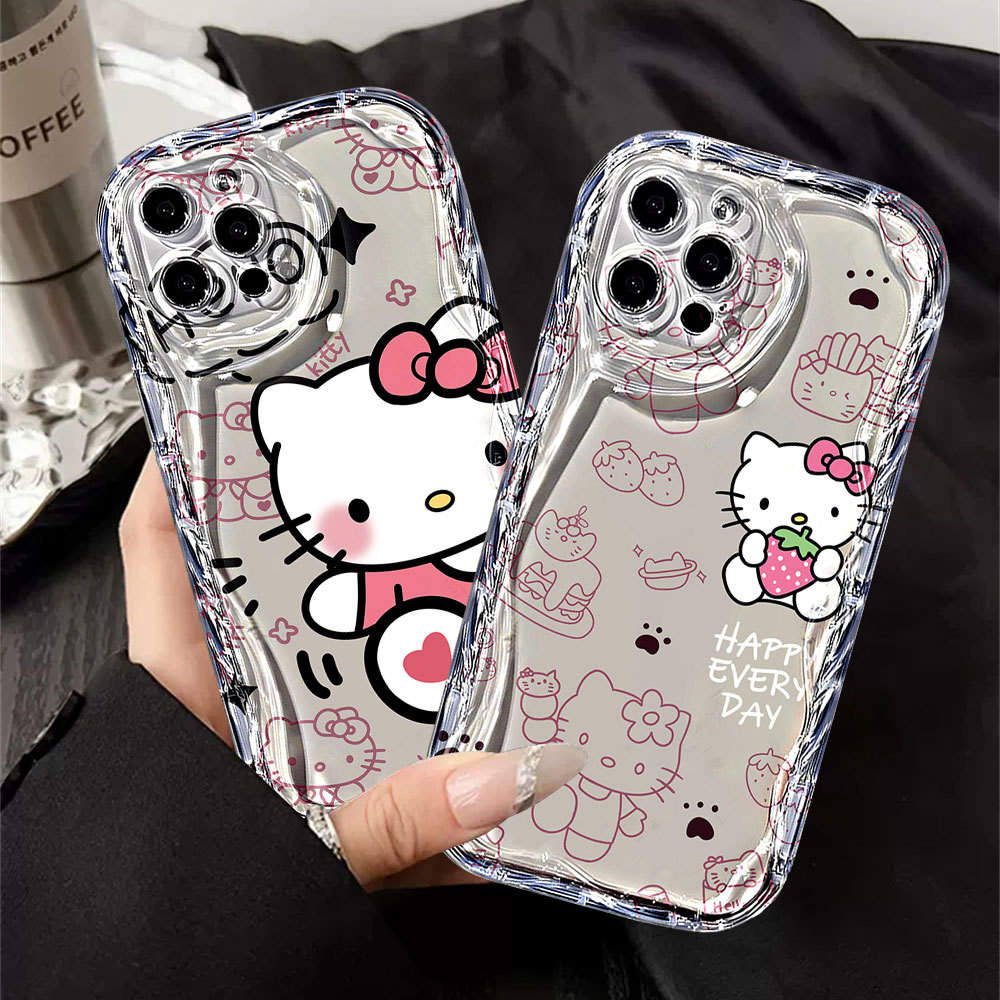 Capa De Telefone Ondulada Transparente , À Prova De Choque Hello Kitty Para Redmi Note 14 Pro 13 12 11 10 9 8 14C 13C 12 Capa De Telefone Ondulada Transparente