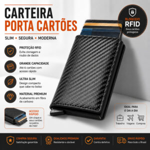 Carteiras Fibra De Carbono Porta-Cartões Masculina Preta Mágica Tripla De Couro - Oferta na Shopee