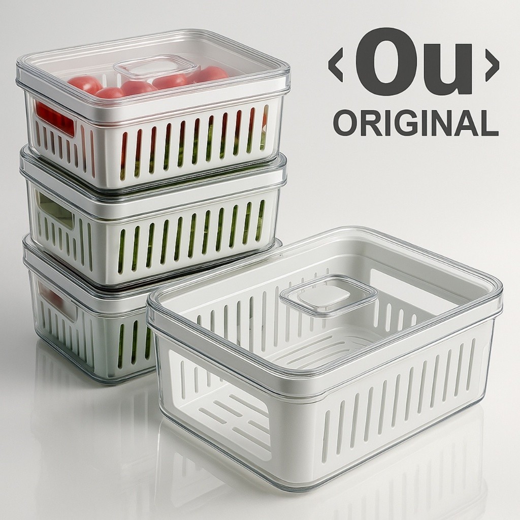 Kit Pote Organizador de Geladeira Com Escorredor Cesto Tampa Multiuso Alimentos Verdura Vegetais OU Kit Pote Organizador de Geladeira Com Escorredor Cesto Tampa Multiuso Alimentos Verdura Vegetais OU - Oferta na Shopee