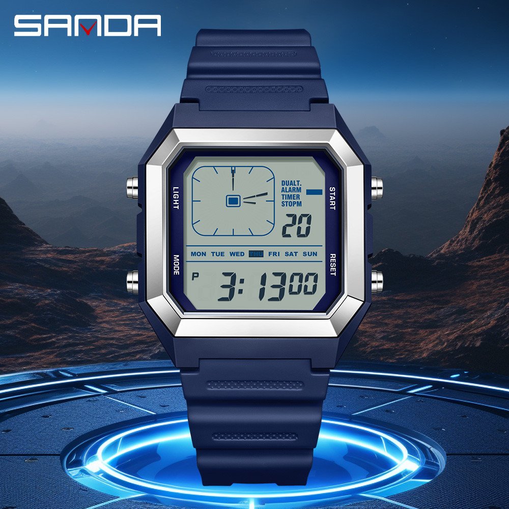SANDA 6307 Moderno Retro Digital Relógio Masculino Dual Time Display À Prova D’água Estilo De Rua Presente SANDA 6307 Moderno Retro Digital Relógio Masculino Dual Time Display À Prova D’água Estilo De Rua Presente