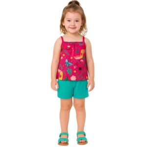 Conjunto Infantil Menina Verão Blusa Regata e Short Meia Malha Kyly 1001275 - Oferta na Shopee