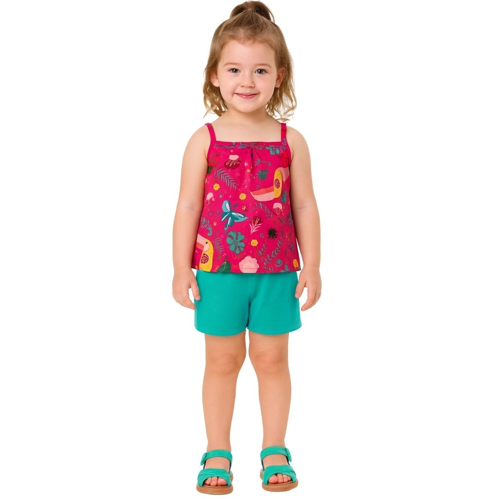Conjunto Infantil Menina Verão Blusa Regata e Short Meia Malha Kyly 1001275 Conjunto Infantil Menina Verão Blusa Regata e Short Meia Malha Kyly 1001275