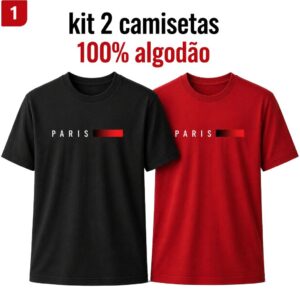 Kit 2 Camisetas Premium Masculinas Paris 100%Algodão. - Oferta na Shopee