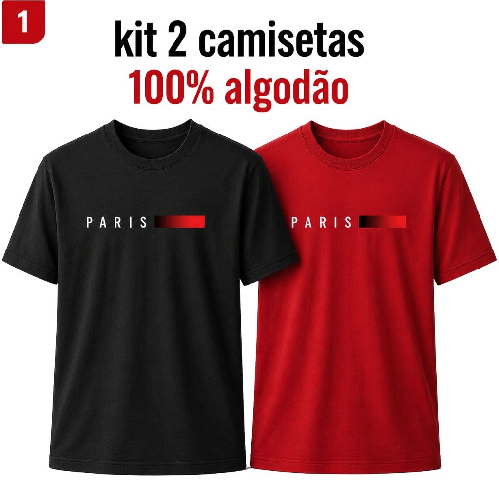Kit 2 Camisetas Premium Masculinas Paris 100%Algodão. Kit 2 Camisetas Premium Masculinas Paris 100%Algodão. - Oferta na Shopee
