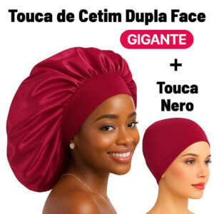 Touca de Cetim Dupla Face Premium + Touca Nero | Cabelos  Lisos