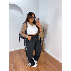 Calça Feminina Cargo Track Pants Listras Laterais Plus Size - Oferta na Shopee