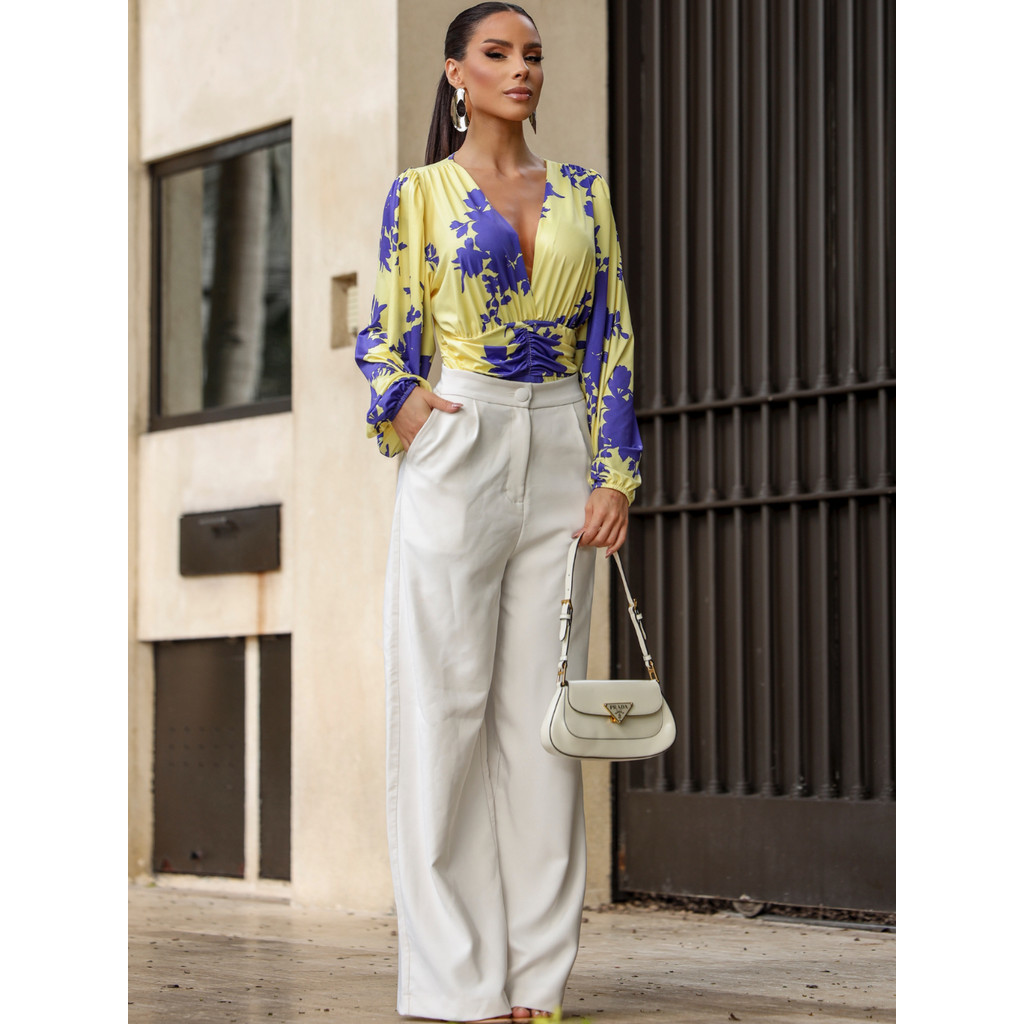 Body Feminino Manga Longa Bufante Estampado Transpassado Decotado Gola V Moda Blogueira Body Feminino Manga Longa Bufante Estampado Transpassado Decotado Gola V Moda Blogueira - Oferta na Shopee