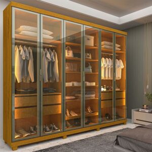 Guarda-Roupa Casal 6 Portas com 6 Portas Reflecta com Pés com LED Imperatriz 100% MDF Yescasa Marrom/Marrome Naturale - Oferta na Shopee
