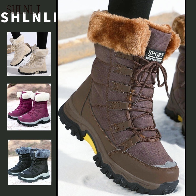 Botas Femininas De Inverno Com Sola Média Quente , Grossas E Elegantes Para Caminhada Na Neve Lã Adicional Botas Femininas De Inverno Com Sola Média Quente
