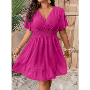 Vestido Duna Pipoca Plus Size Manga Morcego Decote V Transpassado - Oferta na Shopee