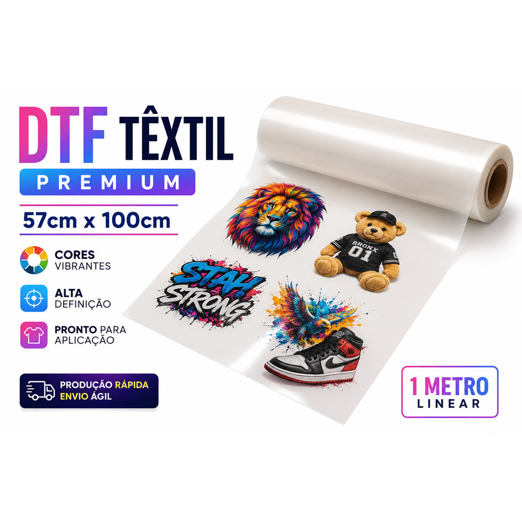 Filme DTF Têxtil 57cm x 1 Metro Alta Qualidade Para Personalização Filme DTF Têxtil 57cm x 1 Metro Alta Qualidade Para Personalização - Oferta na Shopee