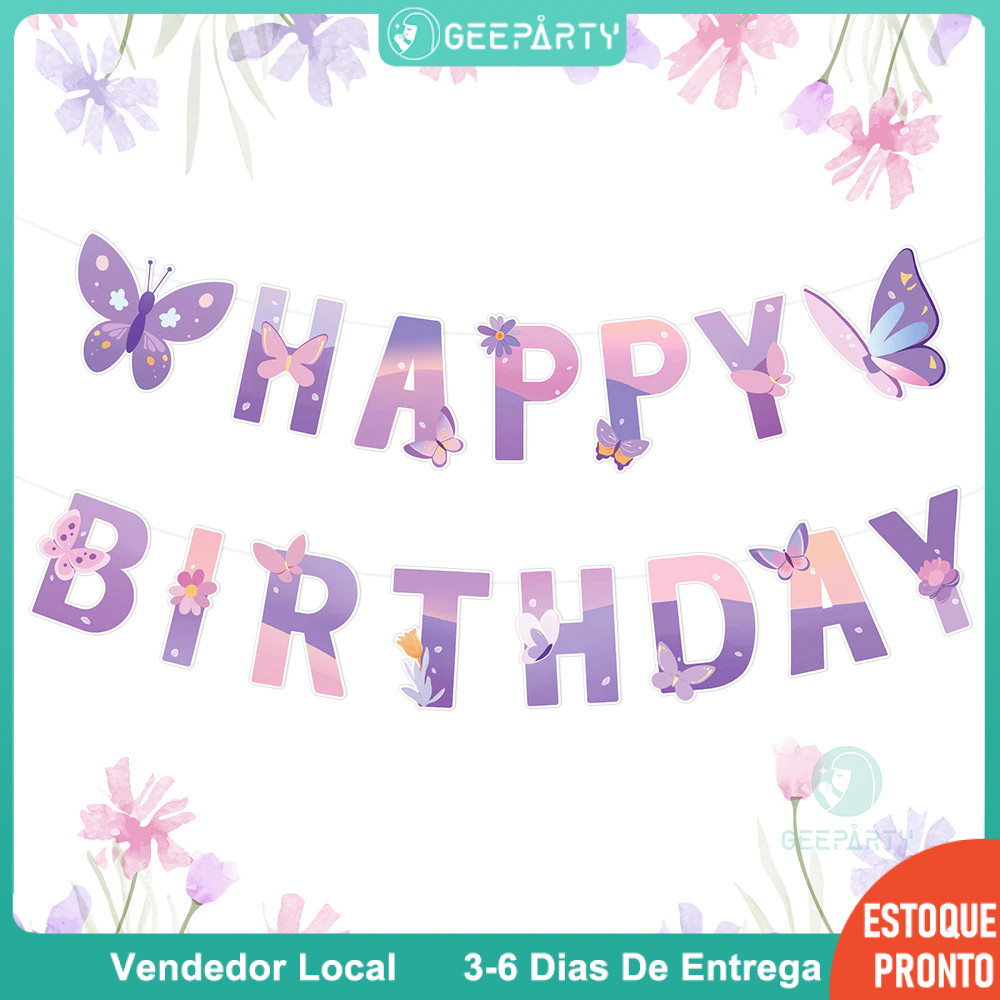 GeeParty 1 Conjunto Novo Banner De Borboleta Rosa Roxo Bandeira De Papel Para Decorações De Festa De Aniversário GeeParty 1 Conjunto Novo Banner De Borboleta Rosa Roxo Bandeira De Papel Para Decorações De Festa De Aniversário