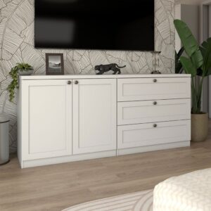 Rack Americano 2 Portas 3 Gavetas 100% Mdf Branco Fosco - Panorama Móveis - Oferta na Shopee
