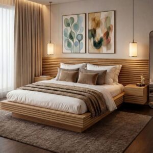 Cama Casal/Queen com Cabeceira e Mesa de Apoio Samambaia CabeCasa MadeiraOriginals Carvalho - Oferta na Shopee