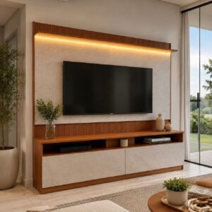 Rack com Painel para TV até 70 Polegadas Ripado LED 172CMX182CM Rio Branco Marrom Manchester Manchester/Mármore - Oferta na Shopee