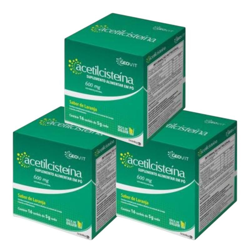 Kit Acetilcisteína 600mg Sabor Laranja Com 3 Caixas De 16 Sachês Cada Kit Acetilcisteína 600mg Sabor Laranja Com 3 Caixas De 16 Sachês Cada - Oferta na Shopee