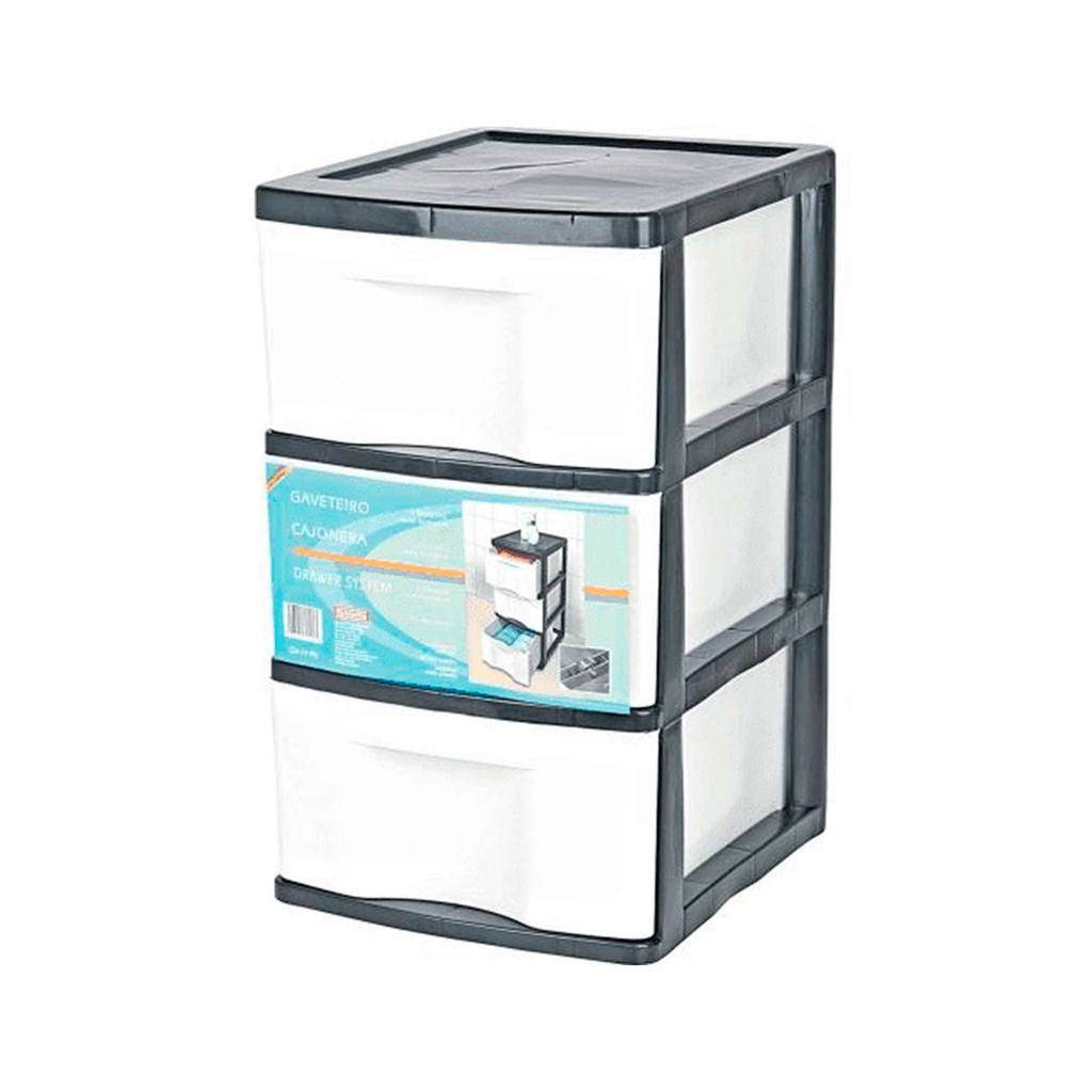 Gaveteiro de Chão São Bernardo com 3 Gavetas Plástico 33x38x56cm Preto e Branco Gaveteiro de Chão São Bernardo com 3 Gavetas Plástico 33x38x56cm Preto e Branco