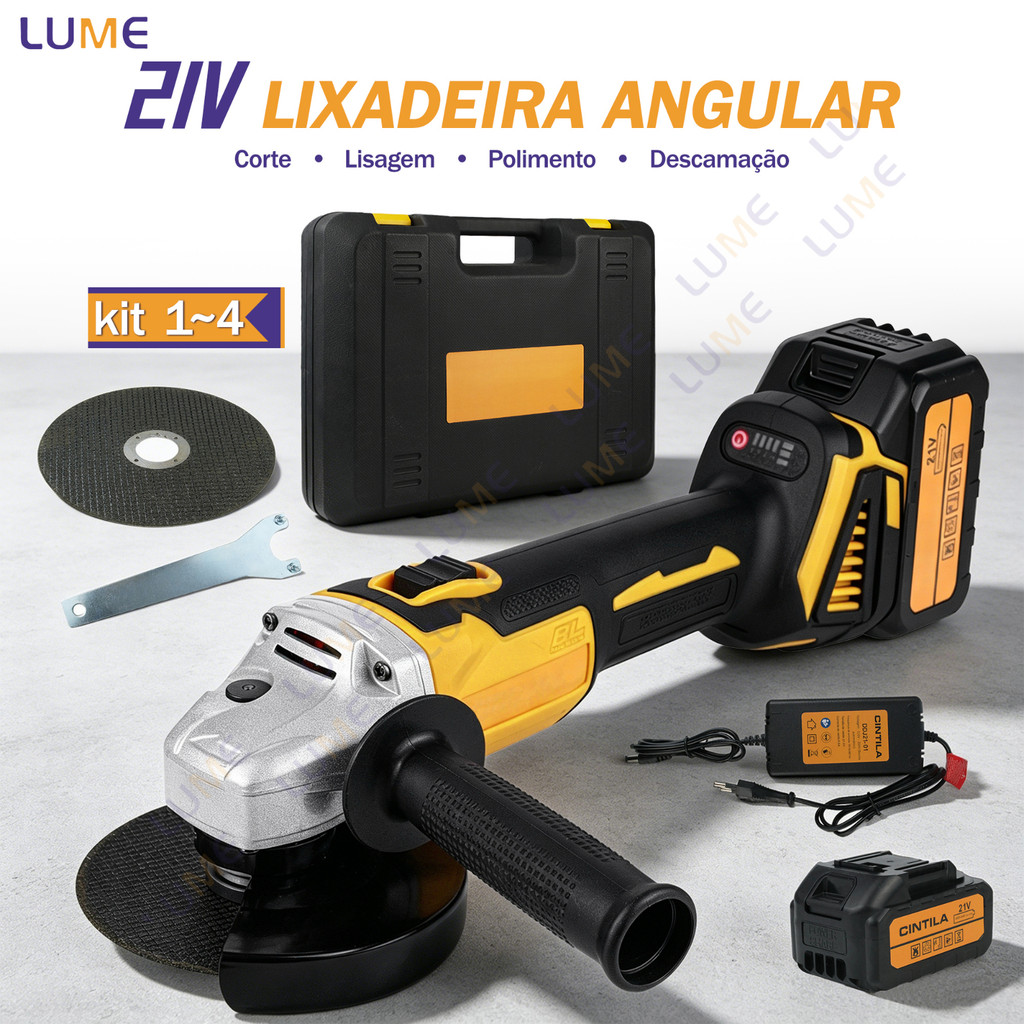 Esmerilhadeira Lixadeira Angular 21V Brushless 800W 8000rpm C/ 2 Baterias Lítio E 2 Discos De Corte Esmerilhadeira Lixadeira Angular 21V Brushless 800W 8000rpm C/ 2 Baterias Lítio E 2 Discos De Corte - Oferta na Shopee