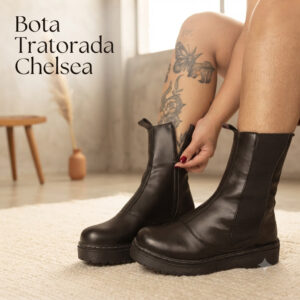 Bota Coturno Chelsea Feminina Cano Alto Plataforma Tratorada. - Oferta na Shopee