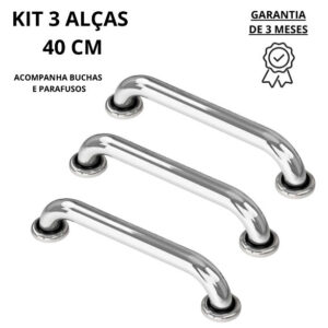 Alça de Apoio Barra 40cm Kit 3 Unidades Inox Cadeirante Deficiente Idoso Acessibilidade Banheiro - Oferta na Shopee