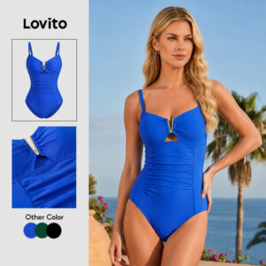 Lovito Férias Maiô Feminino Praia com Decote de Metal em V LNL42135 - Oferta na Shopee