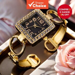 Relógio Feminino Com Pulseira De Ouro De Luxo De Primavera – Casual Elegante