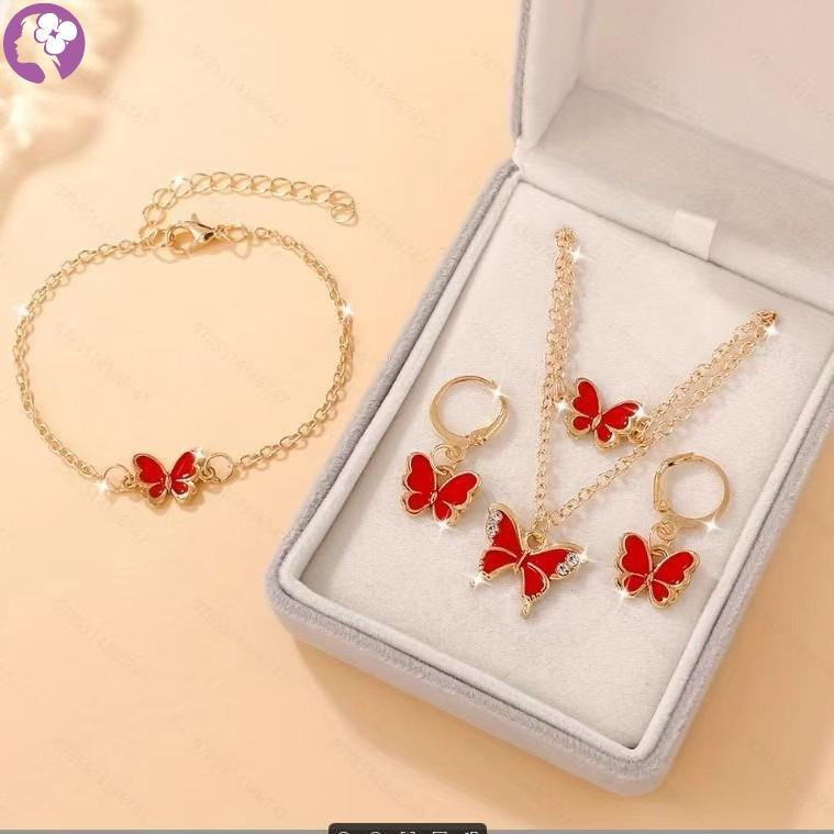 Conjunto De Brincos E Pulseira Com Pingente De Borboleta Pérola Para Meninas Conjunto De Brincos E Pulseira Com Pingente De Borboleta Pérola Para Meninas